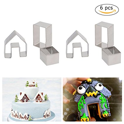 6Pcs Mini Ginger House Stainless Steel Cookie Cutter, Christmas House Cookie Cutter Set , Chocolate Little House Biscuit Mold, DIY Baking Decorating Tools
