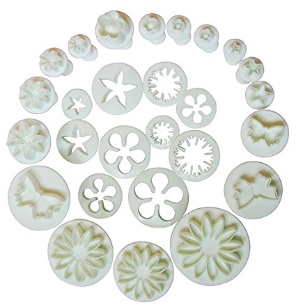 10 Sets (33 Pcs) Plunger Cutters Sugarcraft Cake Decorating (Heart, Veined Butterfly, Star, Daisy, Veined Rose Leaf ,Carnation, Blossom, Flower, Sunflower , Other)