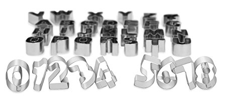 Internet’s Best Full Alphabet and Numbers Cookie Cutter Set in Tin Box | 35 Piece Capital Letters Cutter Molds | Fruit Biscuit Fondant Cutters | Compact Box | Small
